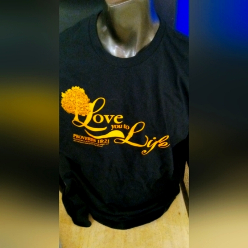 Gildan Black Heavy Cotton T-Shirt love to life proverbs 18:21 new